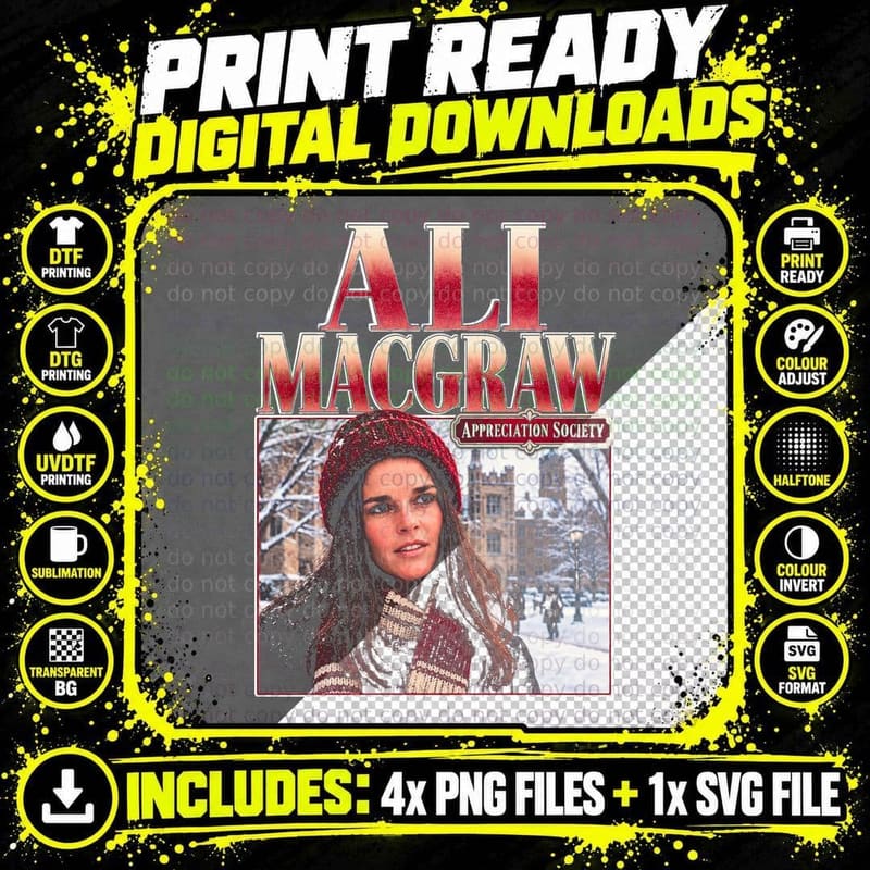 Ali MacGraw Love Story Retro 70s Film Appreciation Club Png SVG Digital Bundle