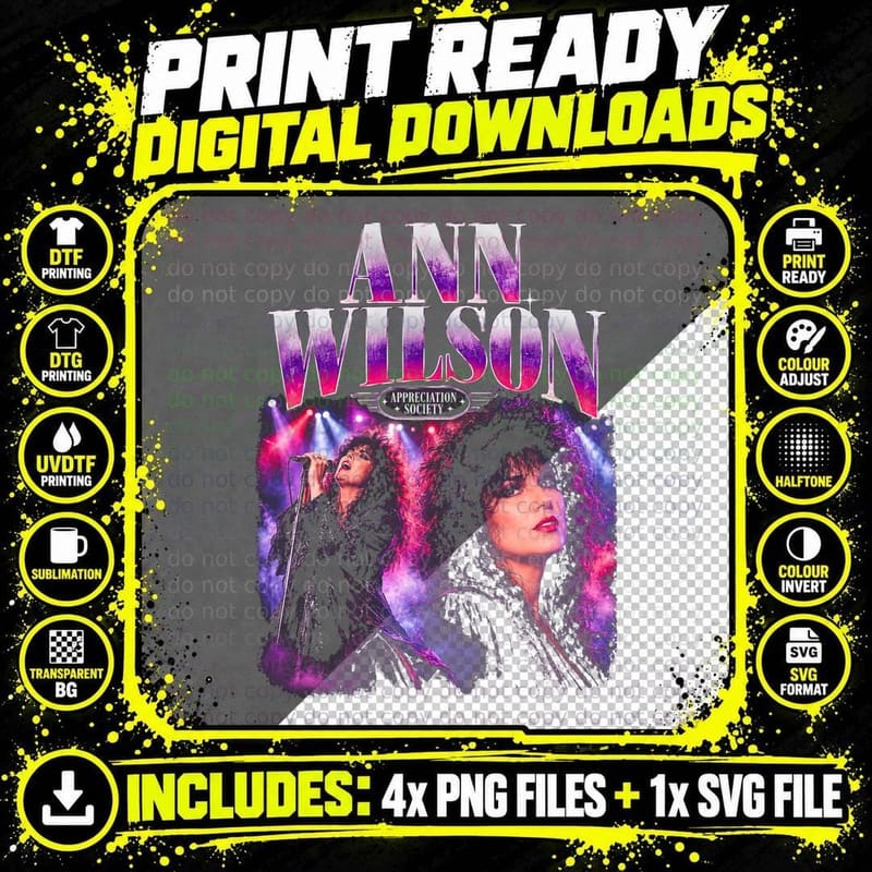 Ann Wilson Heart 1985 Retro Classic Rock Appreciation Png SVG Digital Bundle