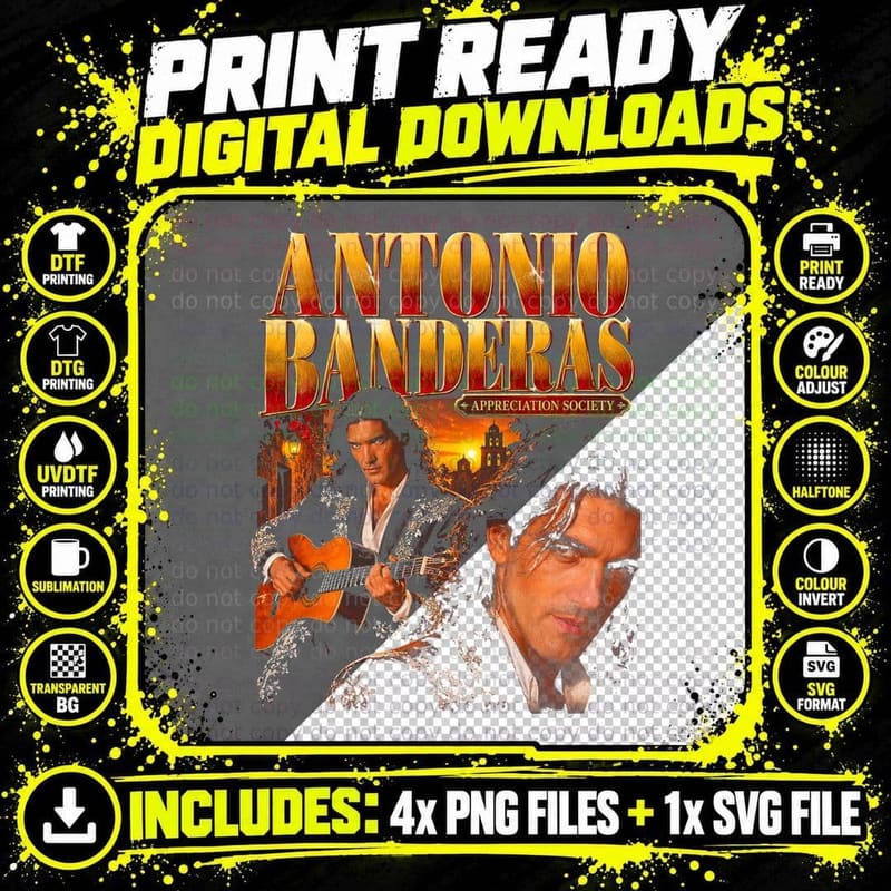 Antonio Banderas Retro 90s Film Star Appreciation Png SVG Digital Bundle