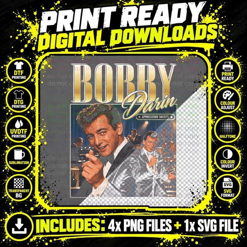 Bobby Darin Vintage 50s Crooner Appreciation Society Fan Png SVG Digital Bundle