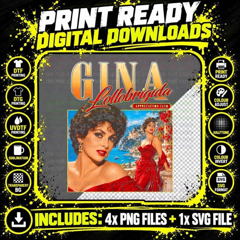Gina Lollobrigida Vintage Italian Film Star Appreciation Png SVG Digital Bundle