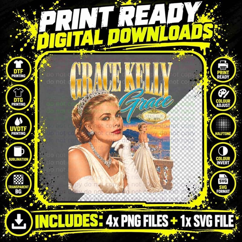 Grace Kelly Monaco Vintage Hollywood Style Icon Fan Png SVG Digital Bundle