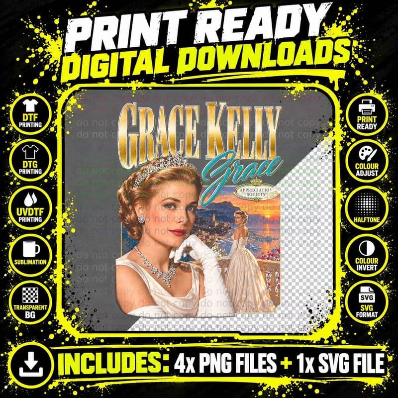 Grace Kelly Princess Grace Hollywood Icon Appreciation Png SVG Digital Bundle