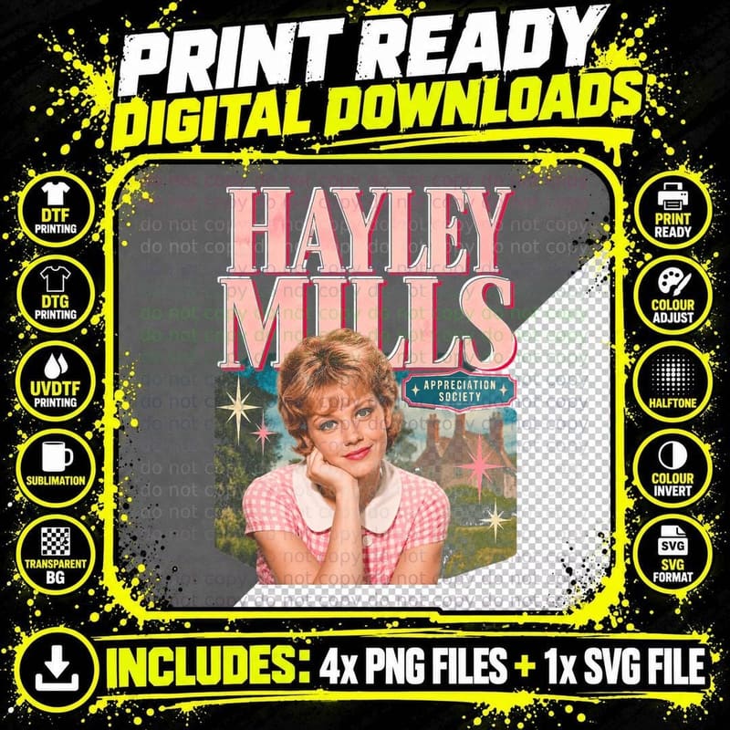 Hayley Mills Appreciation Society Vintage 1961 British Png SVG Digital Bundle
