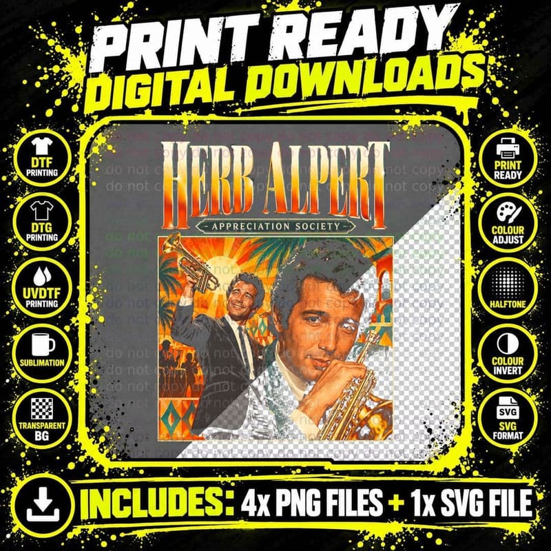 Herb Alpert Tijuana Brass Vintage 60s Trumpet Png SVG Digital Bundle