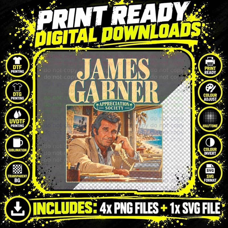 James Garner Rockford Files Retro 70s TV Appreciation Png SVG Digital Bundle