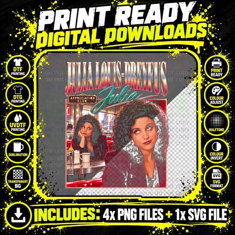 Julia Louis-Dreyfus Elaine Seinfeld Retro 90s TV Fan Png SVG Digital Bundle