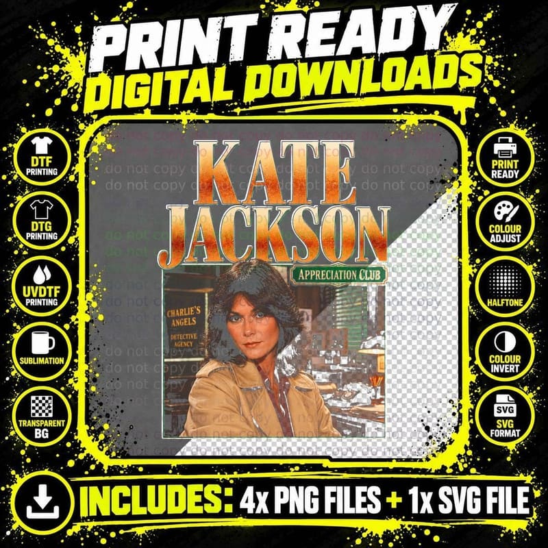 Kate Jackson Charlies Angels Retro 70s TV Appreciation Png SVG Digital Bundle