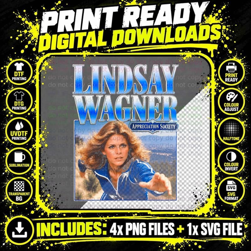 Lindsay Wagner Bionic Woman Retro 70s TV Appreciation Png SVG Digital Bundle