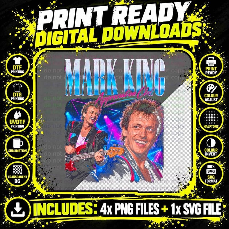 Mark King Level 42 Retro 80s Bass Guitar Fan Gift Png SVG Digital Bundle