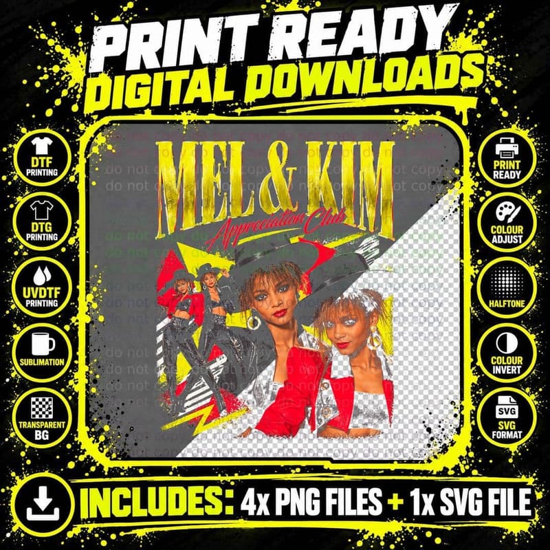 Mel and Kim Respectable Retro 80s Pop Duo Appreciation Png SVG Digital Bundle