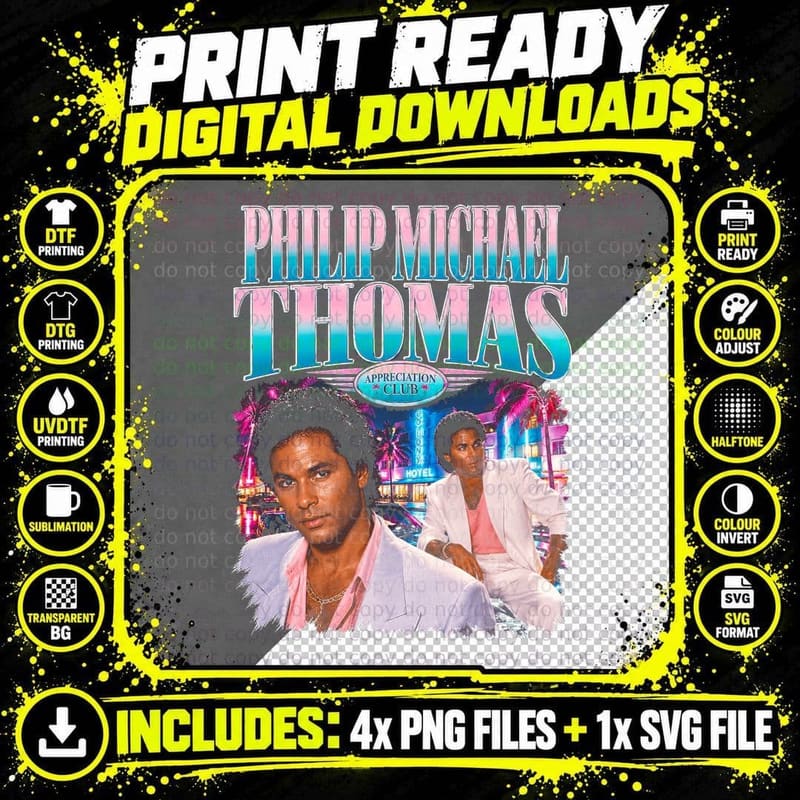 Philip Michael Thomas 80s TV Detective Retro Fan Png SVG Digital Bundle