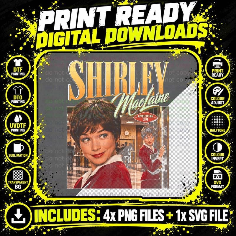 Shirley MacLaine Classic Hollywood Film Star Png SVG Digital Bundle
