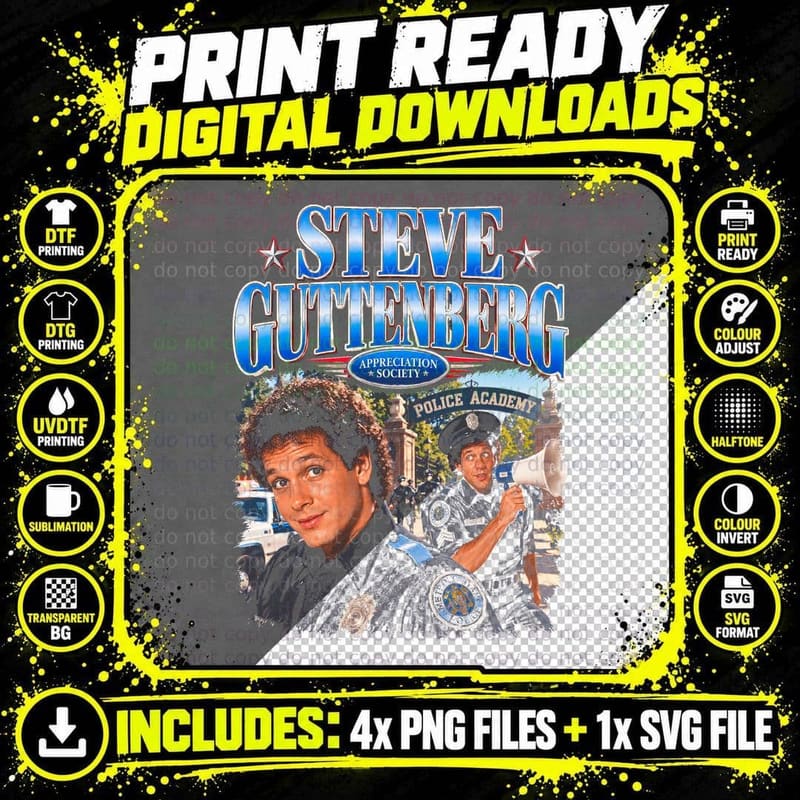Steve Guttenberg Police Academy Retro 80s Comedy Film Png SVG Digital Bundle