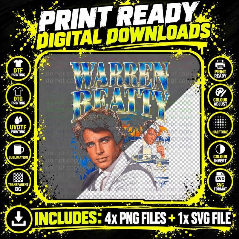 Warren Beatty Classic Hollywood Film Star Appreciation Png SVG Digital Bundle