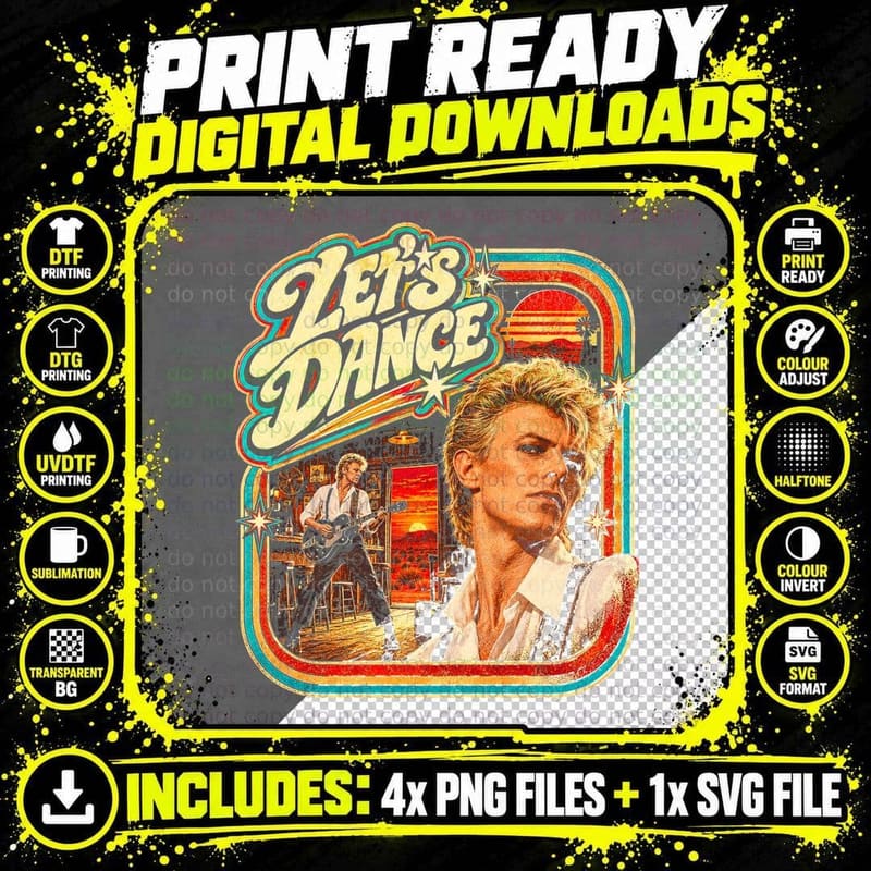 David Bowie Let's Dance Vintage 80s Rock Retro Music Png SVG Digital Bundle