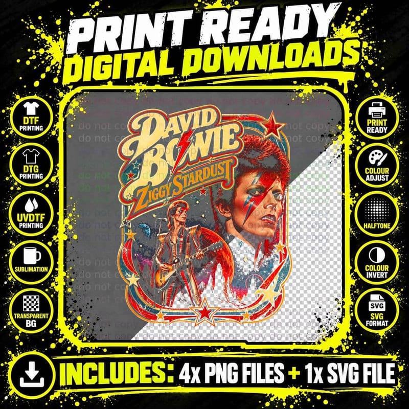 David Bowie Ziggy Stardust Vintage Glam Rock Retro Png SVG Digital Bundle