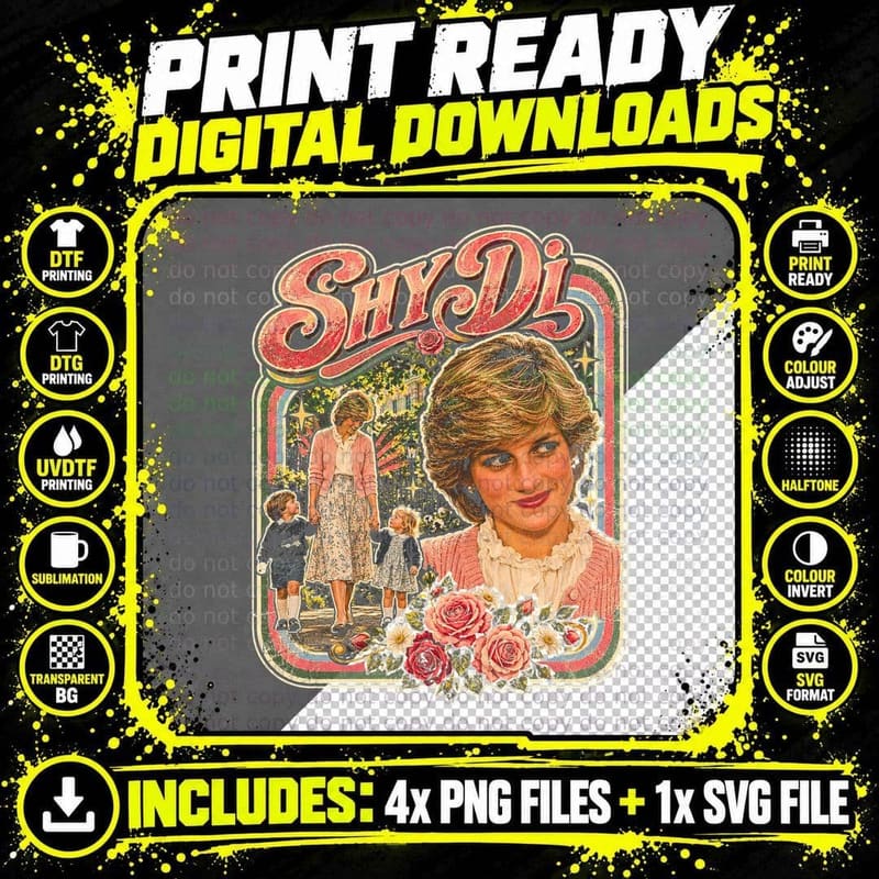 Lady Diana Spencer Shy Di Vintage Retro Royal British Png SVG Digital Bundle