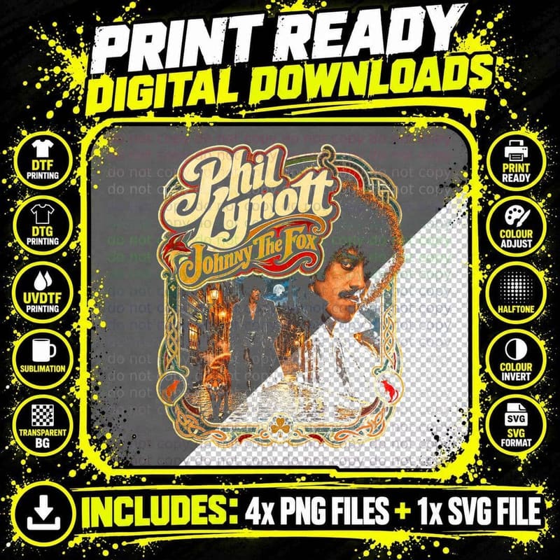 Phil Lynott Johnny The Fox Vintage 70s Hard Rock Retro Png SVG Digital Bundle