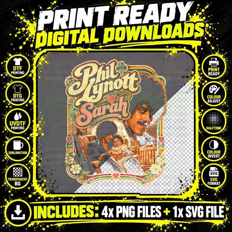 Phil Lynott Sarah Vintage 70s Hard Rock Retro Music Png SVG Digital Bundle