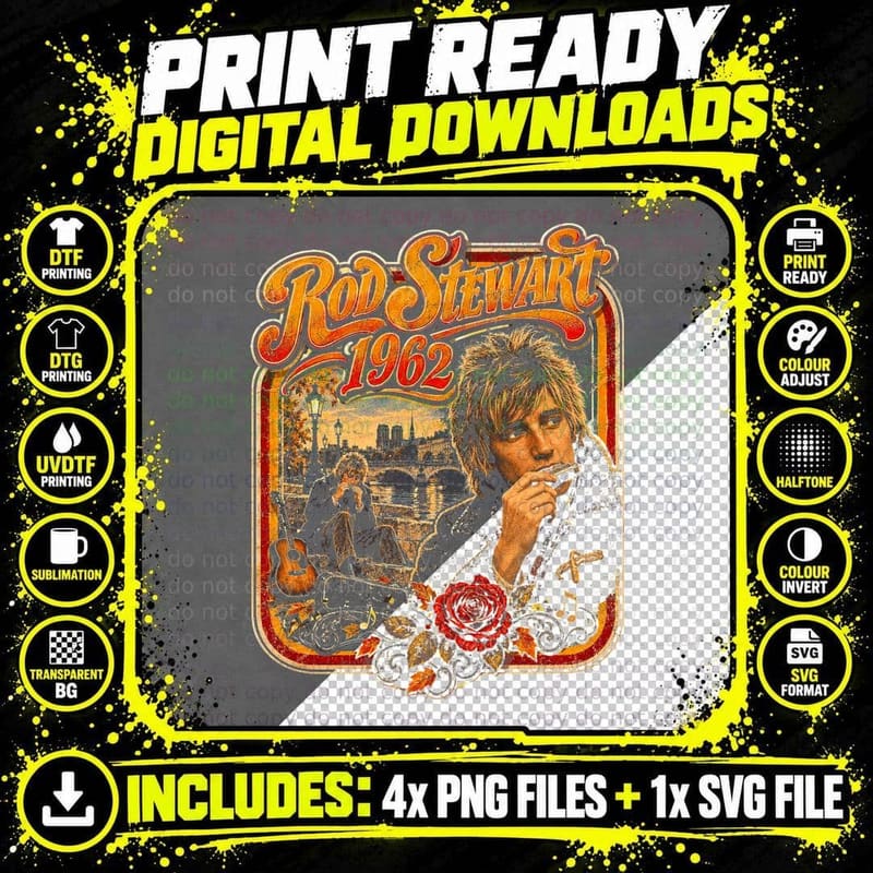 Rod Stewart 1962 Vintage Folk Retro Beatnik Halftone Png SVG Digital Bundle