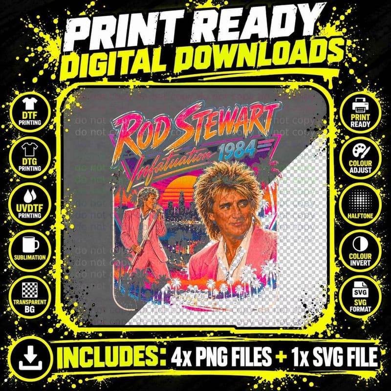 Rod Stewart Infatuation 1984 Vintage Retro 80s Rock Png SVG Digital Bundle