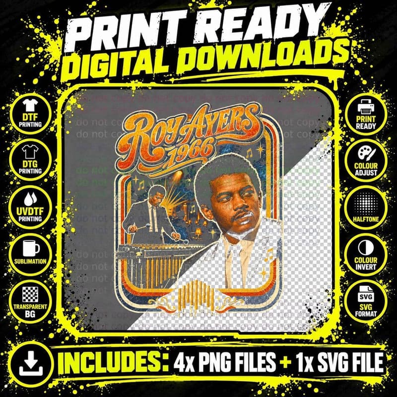 Roy Ayers 1966 Vintage Jazz Vibraphone Music Halftone Png SVG Digital Bundle