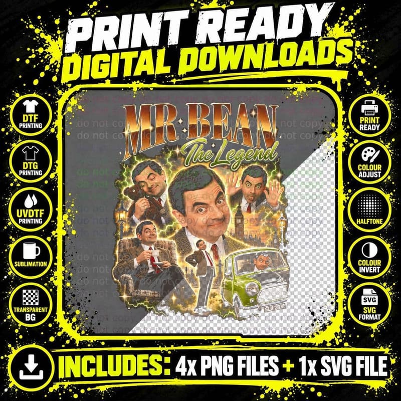 Mr Bean The Legend Vintage Bootleg Retro British TV Png SVG Digital Bundle