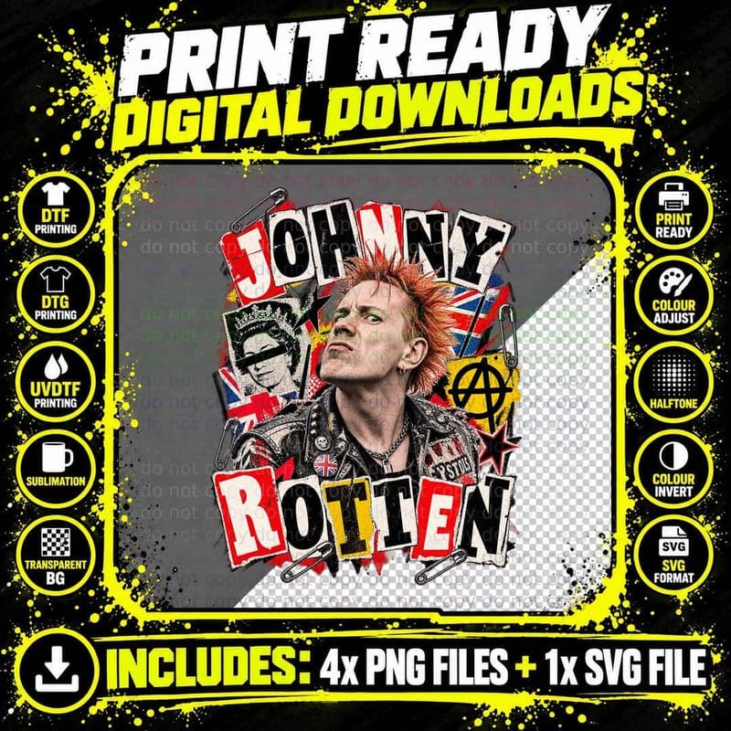 Johnny Rotten Vintage Punk Collage 1977 British Punk Png SVG Digital Bundle