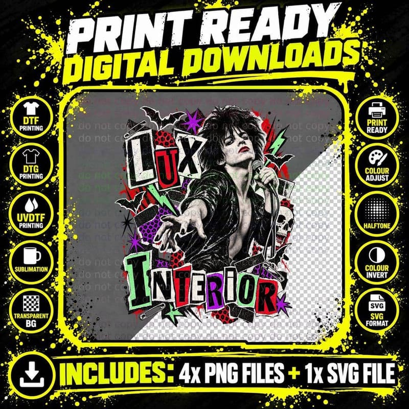 Lux Interior The Cramps Punk Zine Psychobilly Music Png SVG Digital Bundle