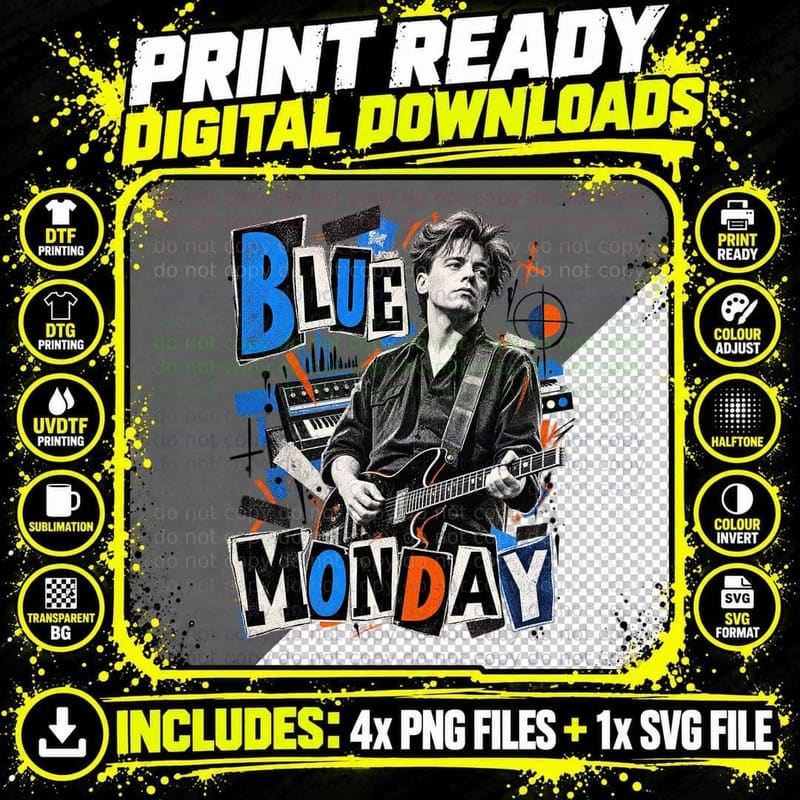 New Order Blue Monday Punk Zine Bernard Sumner Music Png SVG Digital Bundle