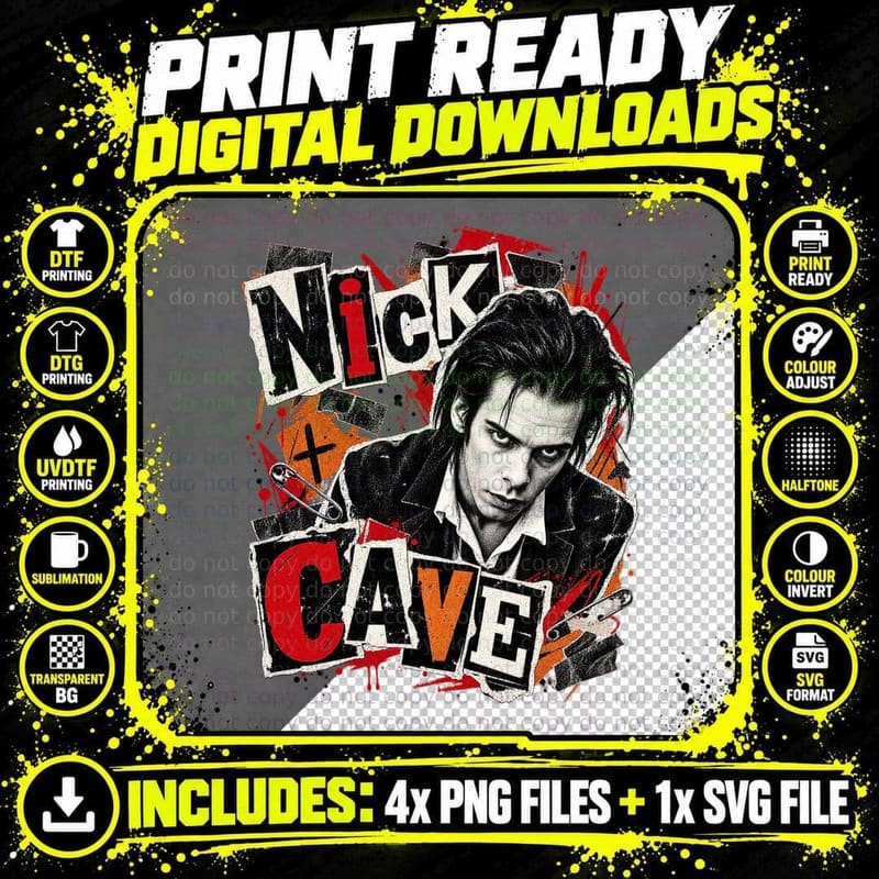 Nick Cave The Birthday Party Vintage Punk Collage Post Png SVG Digital Bundle