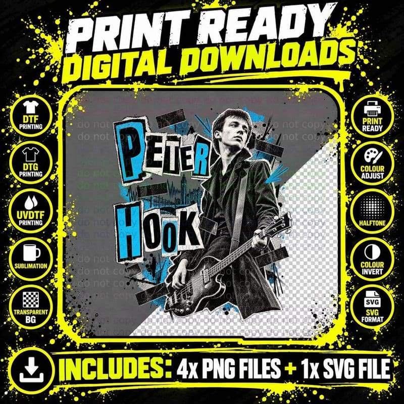 Peter Hook Post Punk Zine Bass Guitar Manchester Music Png SVG Digital Bundle