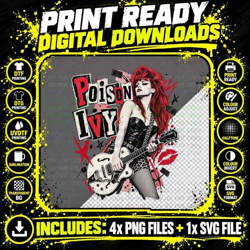 Poison Ivy The Cramps Punk Rock Vintage Ransom Note Png SVG Digital Bundle