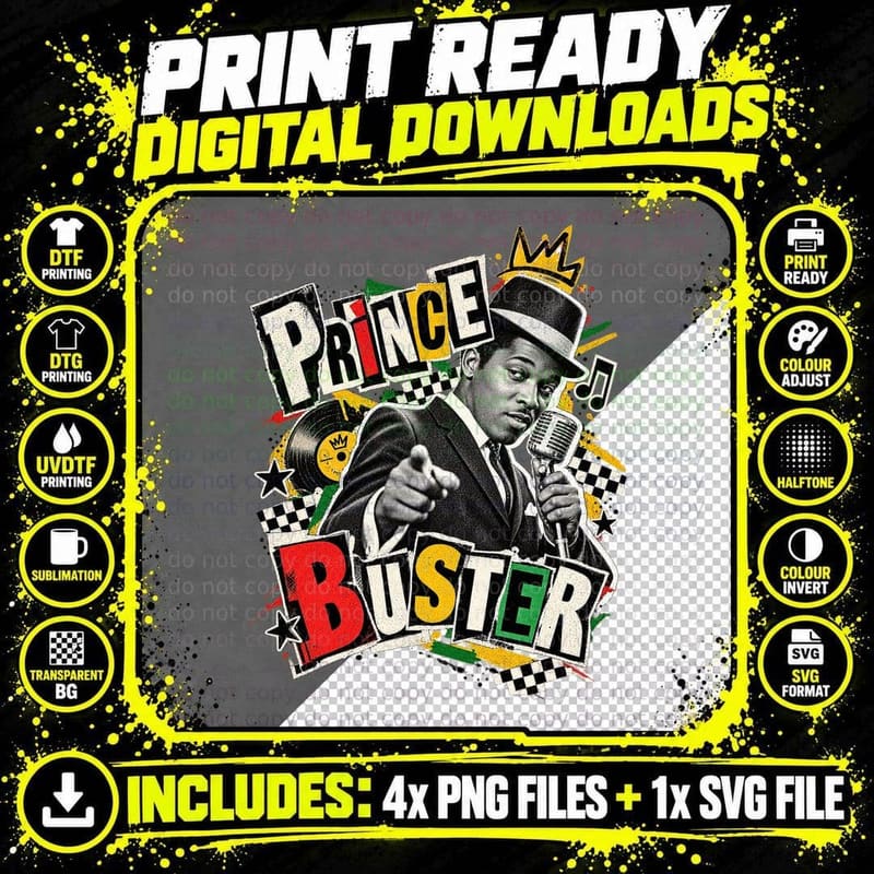 Prince Buster Madness Jamaican Ska Vintage Punk Collage Png SVG Digital Bundle