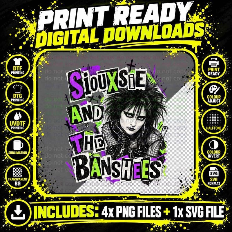Siouxsie and the Banshees Vintage Punk Collage Goth Rock Png SVG Digital Bundle