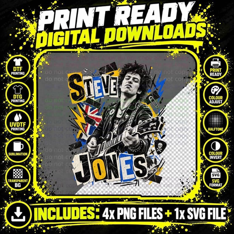 Steve Jones Punk Rock 1977 Guitar Player Vintage Zine Png SVG Digital Bundle