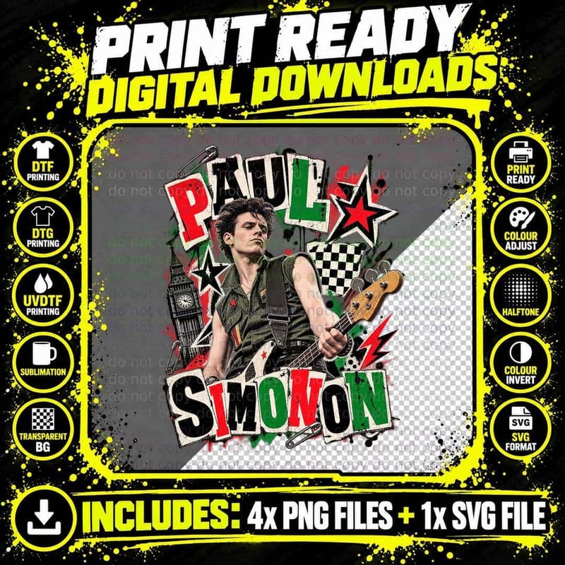 The Clash Paul Simonon London Calling Vintage Punk Png SVG Digital Bundle