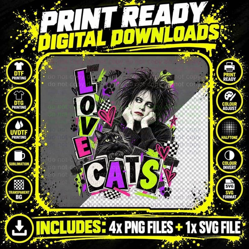The Cure Lovecats Punk Zine Robert Smith Goth Music Png SVG Digital Bundle