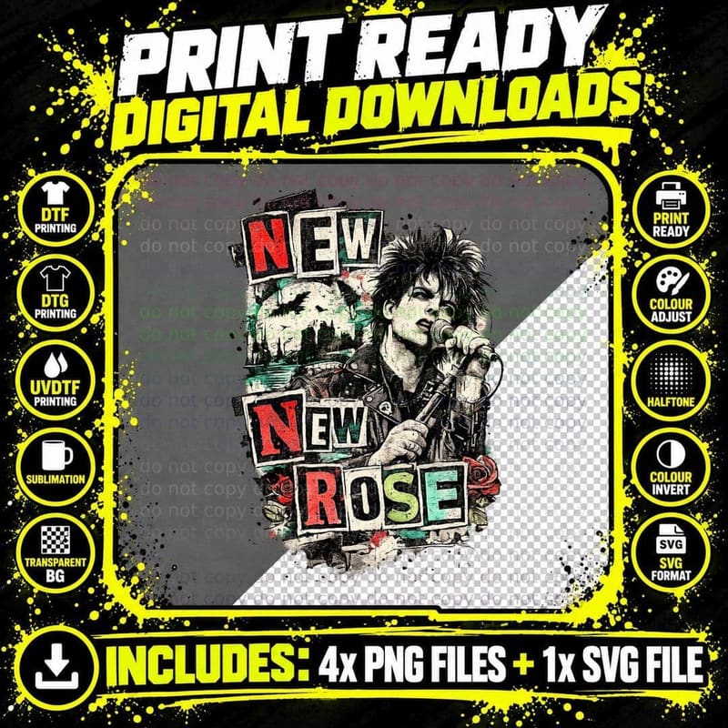 The Damned New Rose Dave Vanian Vintage Goth Punk Png SVG Digital Bundle