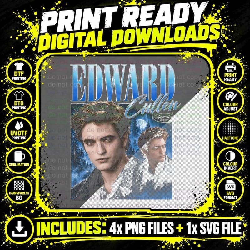 Edward Cullen Twilight Appreciation Society Retro Png SVG Digital Bundle