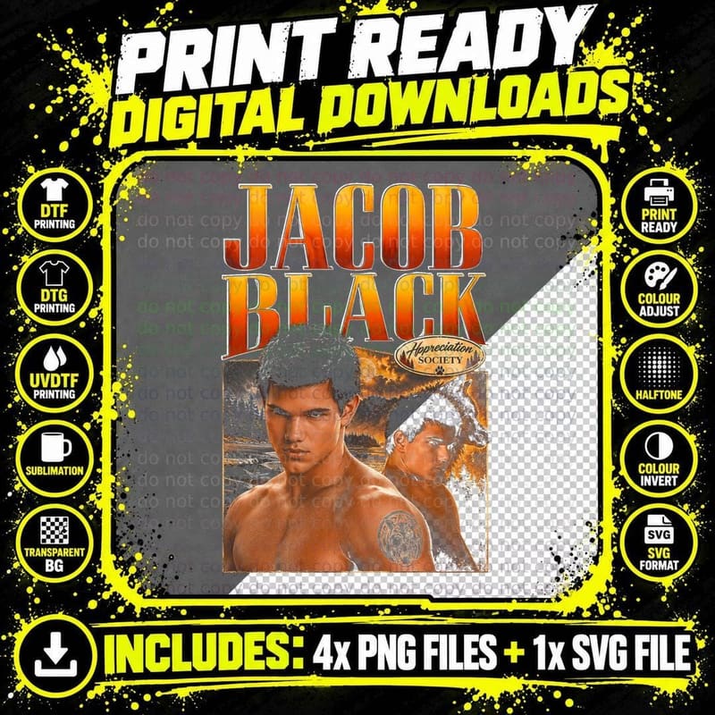 Jacob Black Twilight Taylor Lautner Appreciation Retro Png SVG Digital Bundle