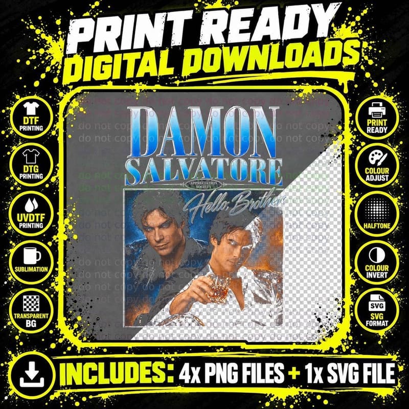 Vampire Diaries Damon Salvatore Hello Brother Vintage Png SVG Digital Bundle