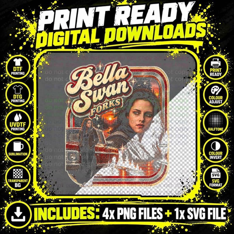 Bella Swan Forks Twilight Kristen Stewart Retro Halftone Png SVG Digital Bundle