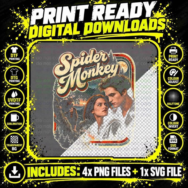 Spider Monkey Edward Bella Twilight Retro Halftone Png SVG Digital Bundle