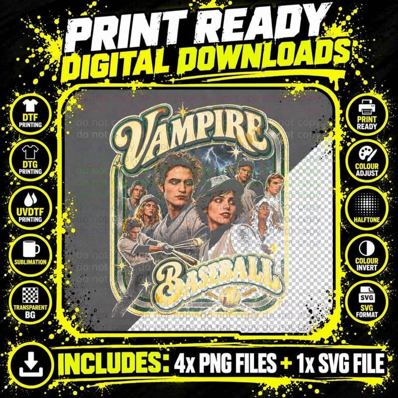 Vampire Baseball Club Twilight Cullens Retro Vintage Png SVG Digital Bundle