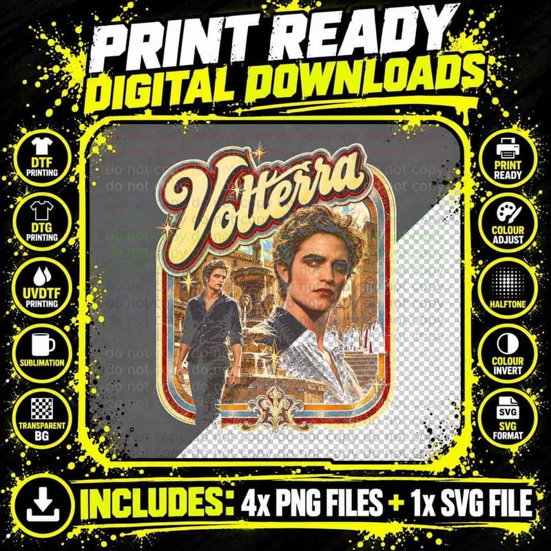 Volterra Italy Edward Cullen Twilight New Moon Retro Png SVG Digital Bundle