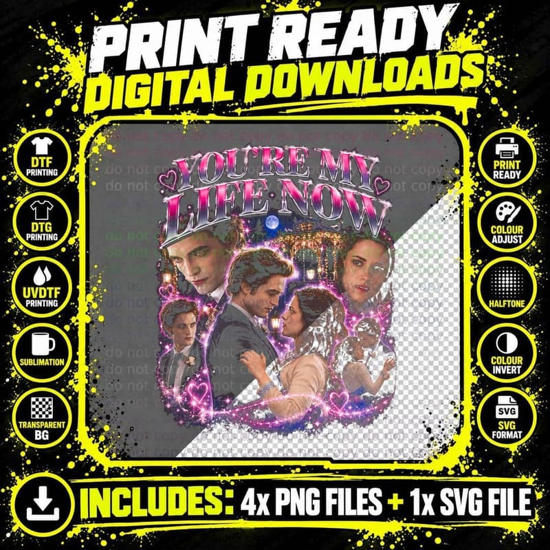 Edward Bella Prom Twilight Romance Vintage Retro Bootleg Png SVG Digital Bundle