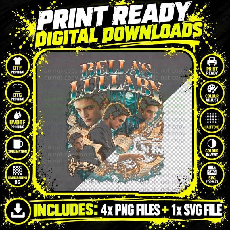 Edward Cullen Bellas Lullaby Piano Twilight Retro Png SVG Digital Bundle