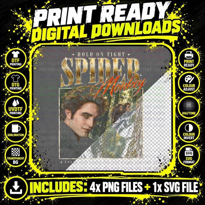 Edward Cullen Hold On Tight Spider Monkey Twilight Png SVG Digital Bundle